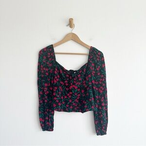 Lovers and Friends Wiley Top Rosebud Floral Black Red XXS Revolve Long Sleeve